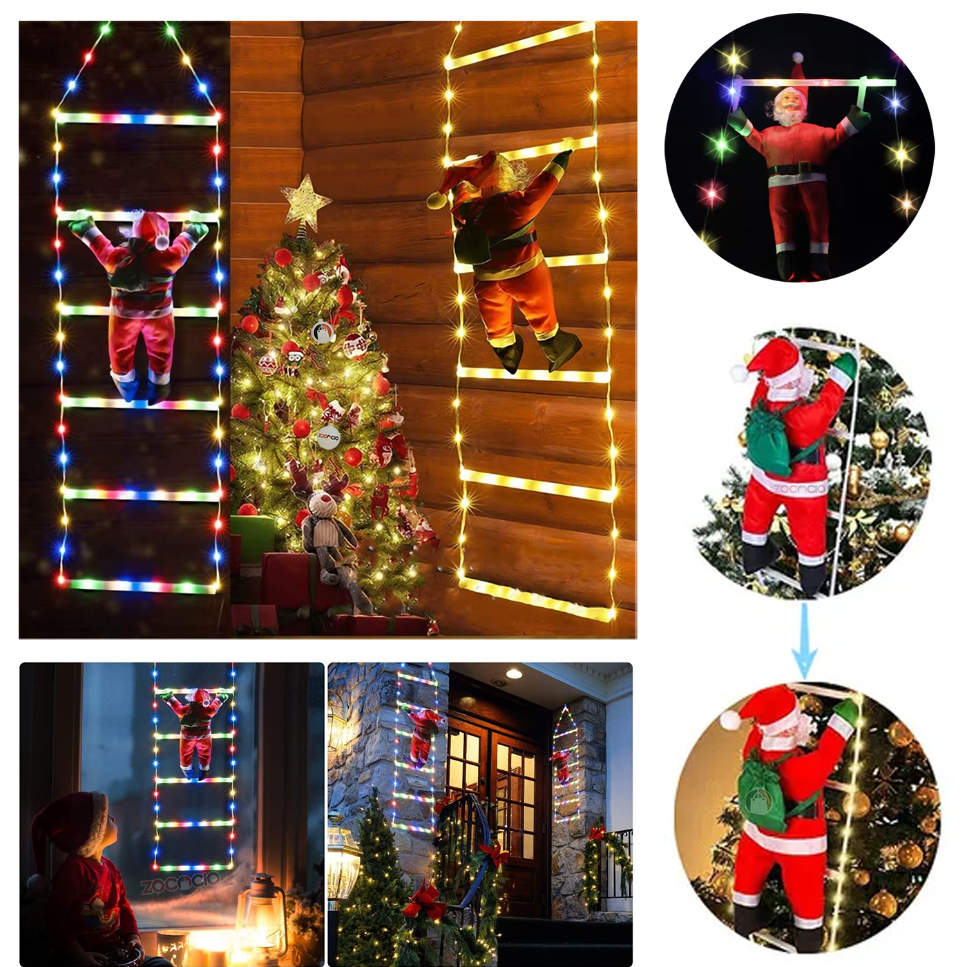 Muñeco De Papa Noel Con Escalera De Luce
